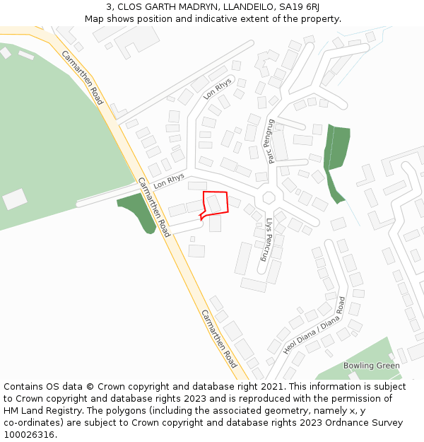 3, CLOS GARTH MADRYN, LLANDEILO, SA19 6RJ: Location map and indicative extent of plot