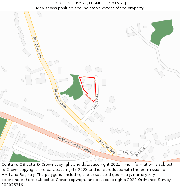 3, CLOS PENYFAI, LLANELLI, SA15 4EJ: Location map and indicative extent of plot