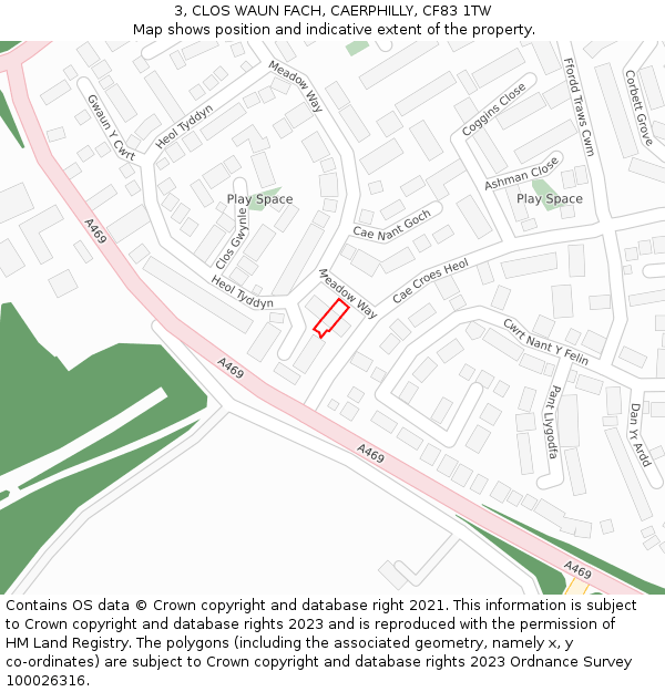 3, CLOS WAUN FACH, CAERPHILLY, CF83 1TW: Location map and indicative extent of plot