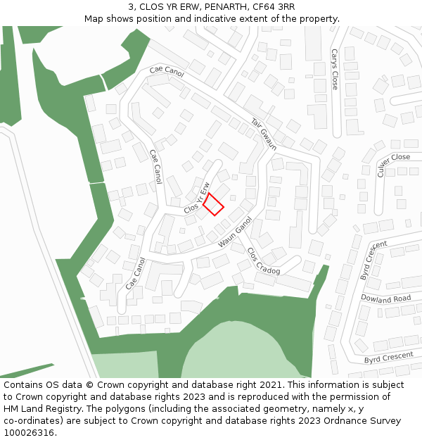 3, CLOS YR ERW, PENARTH, CF64 3RR: Location map and indicative extent of plot