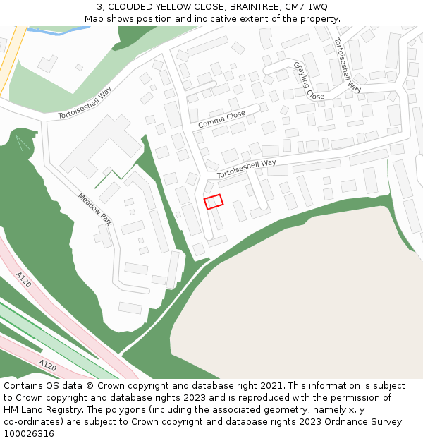3, CLOUDED YELLOW CLOSE, BRAINTREE, CM7 1WQ: Location map and indicative extent of plot