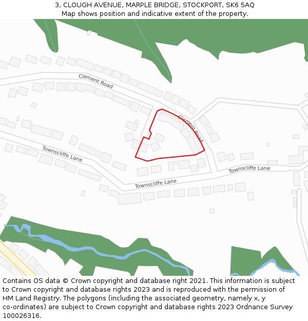 3, CLOUGH AVENUE, MARPLE BRIDGE, STOCKPORT, SK6 5AQ: Location map and indicative extent of plot