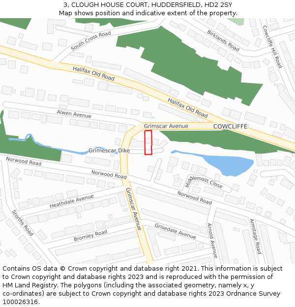 3, CLOUGH HOUSE COURT, HUDDERSFIELD, HD2 2SY: Location map and indicative extent of plot