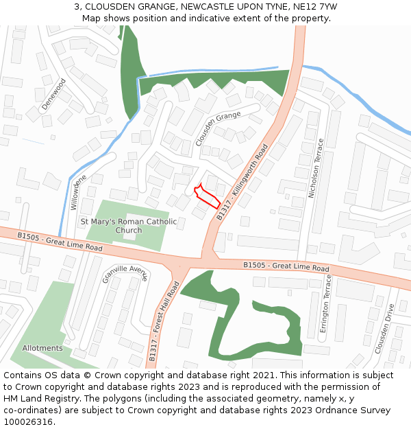 3, CLOUSDEN GRANGE, NEWCASTLE UPON TYNE, NE12 7YW: Location map and indicative extent of plot