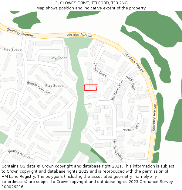 3, CLOWES DRIVE, TELFORD, TF3 2NG: Location map and indicative extent of plot