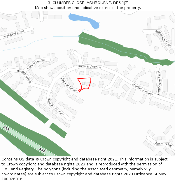 3, CLUMBER CLOSE, ASHBOURNE, DE6 1JZ: Location map and indicative extent of plot