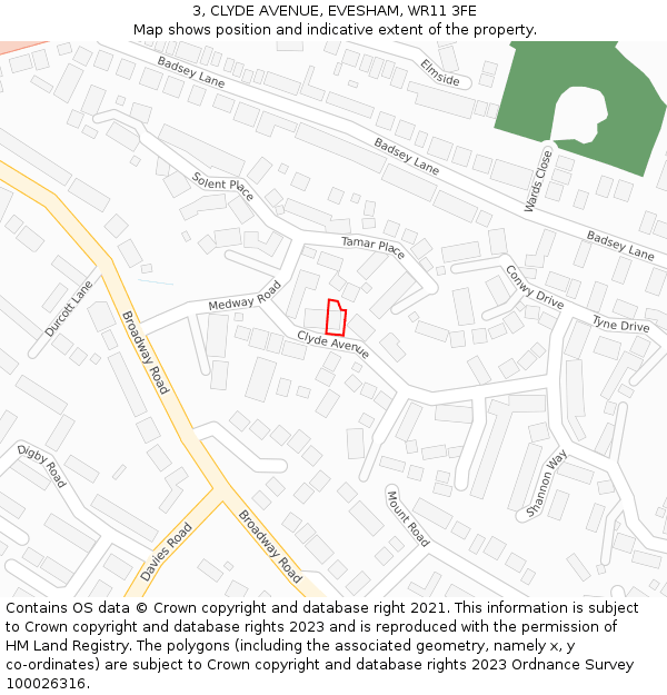 3, CLYDE AVENUE, EVESHAM, WR11 3FE: Location map and indicative extent of plot