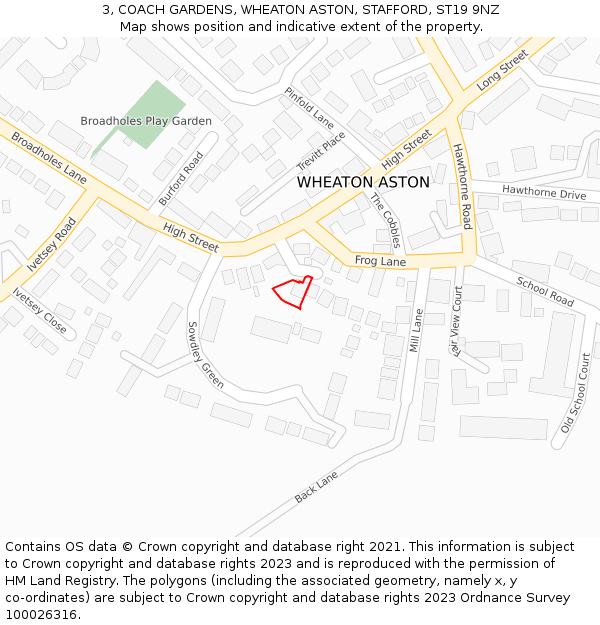 3, COACH GARDENS, WHEATON ASTON, STAFFORD, ST19 9NZ: Location map and indicative extent of plot