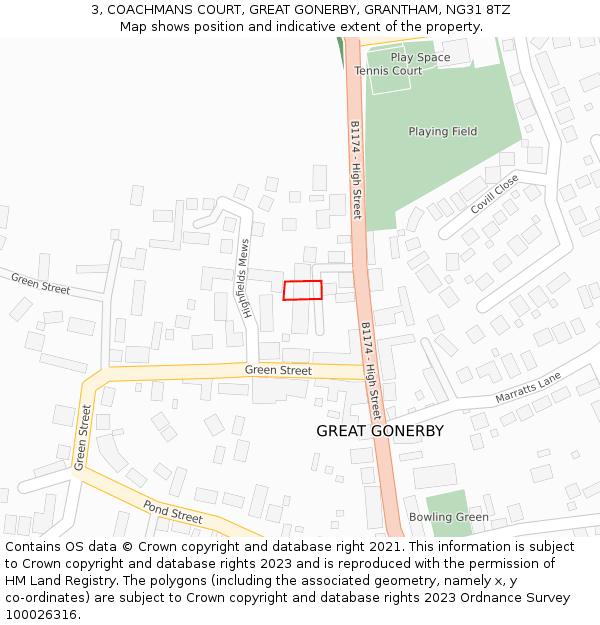 3, COACHMANS COURT, GREAT GONERBY, GRANTHAM, NG31 8TZ: Location map and indicative extent of plot