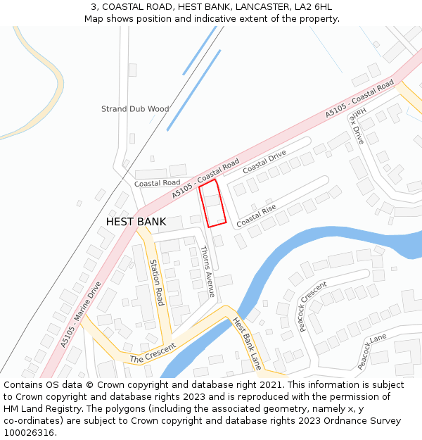 3, COASTAL ROAD, HEST BANK, LANCASTER, LA2 6HL: Location map and indicative extent of plot