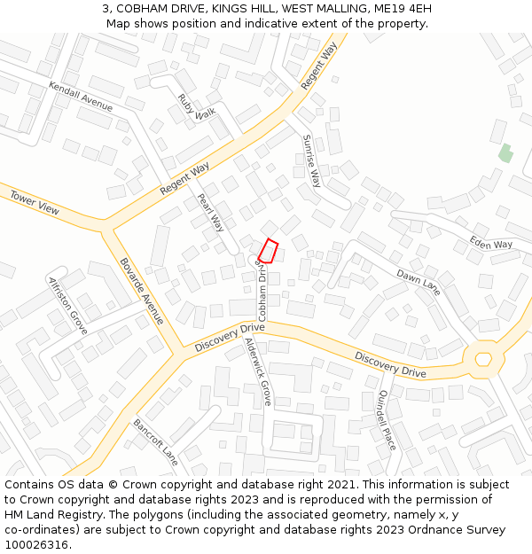 3, COBHAM DRIVE, KINGS HILL, WEST MALLING, ME19 4EH: Location map and indicative extent of plot