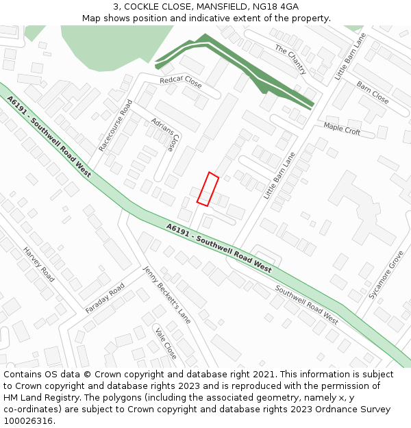 3, COCKLE CLOSE, MANSFIELD, NG18 4GA: Location map and indicative extent of plot
