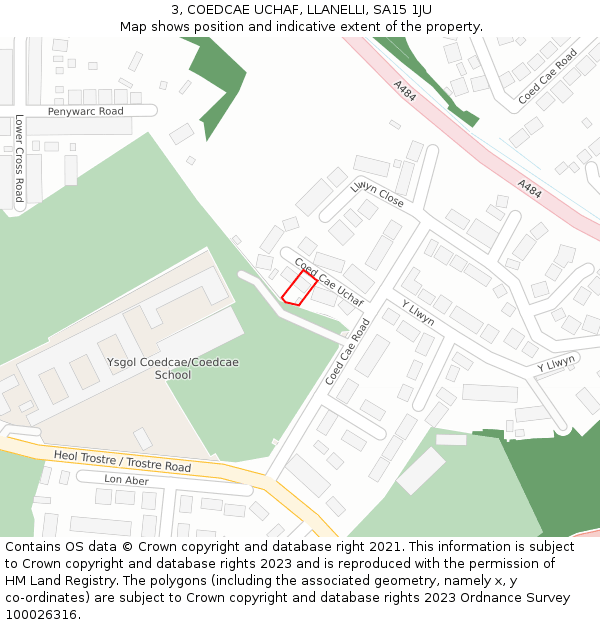 3, COEDCAE UCHAF, LLANELLI, SA15 1JU: Location map and indicative extent of plot