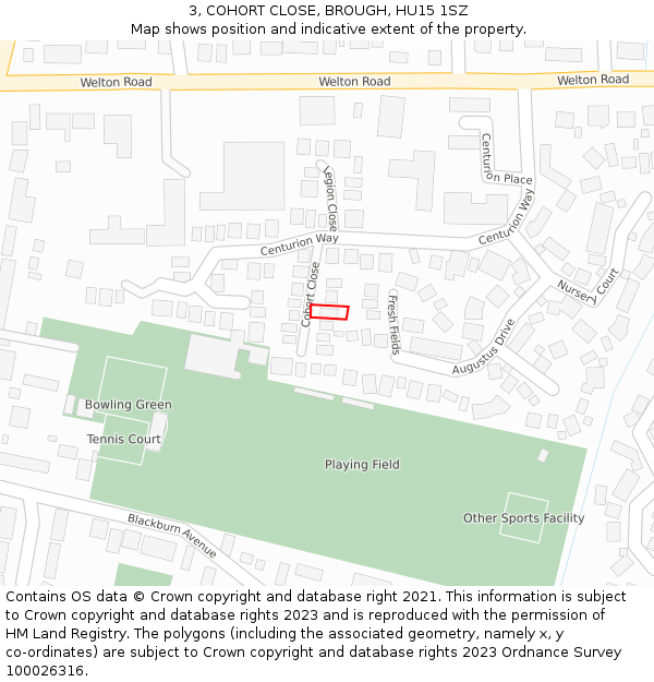 3, COHORT CLOSE, BROUGH, HU15 1SZ: Location map and indicative extent of plot