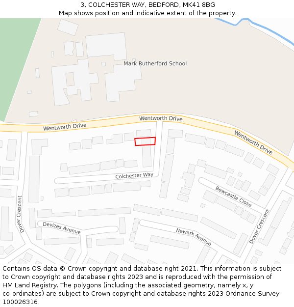 3, COLCHESTER WAY, BEDFORD, MK41 8BG: Location map and indicative extent of plot
