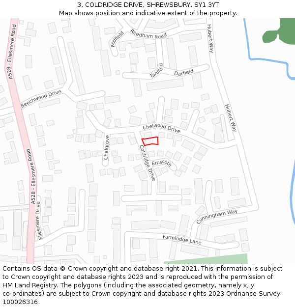 3, COLDRIDGE DRIVE, SHREWSBURY, SY1 3YT: Location map and indicative extent of plot