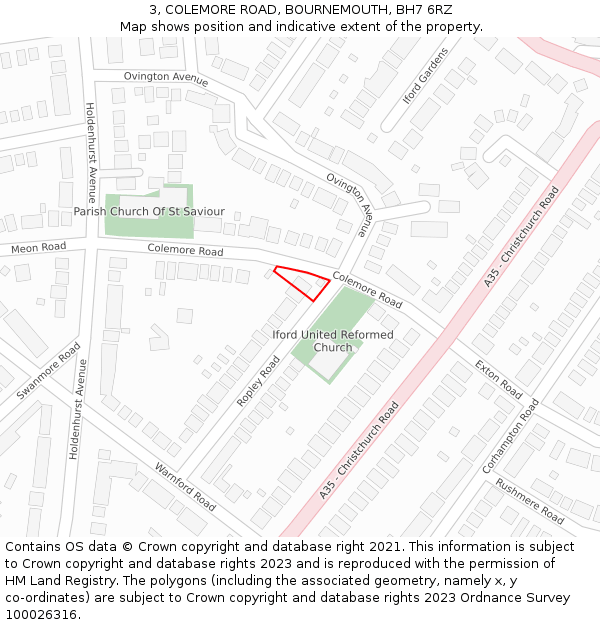 3, COLEMORE ROAD, BOURNEMOUTH, BH7 6RZ: Location map and indicative extent of plot