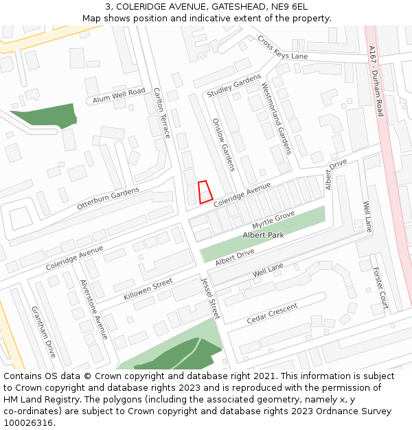 3, COLERIDGE AVENUE, GATESHEAD, NE9 6EL: Location map and indicative extent of plot