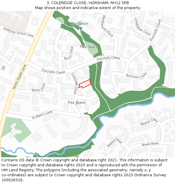 3, COLERIDGE CLOSE, HORSHAM, RH12 5PB: Location map and indicative extent of plot