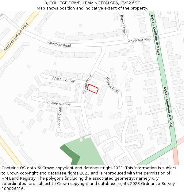 3, COLLEGE DRIVE, LEAMINGTON SPA, CV32 6SG: Location map and indicative extent of plot