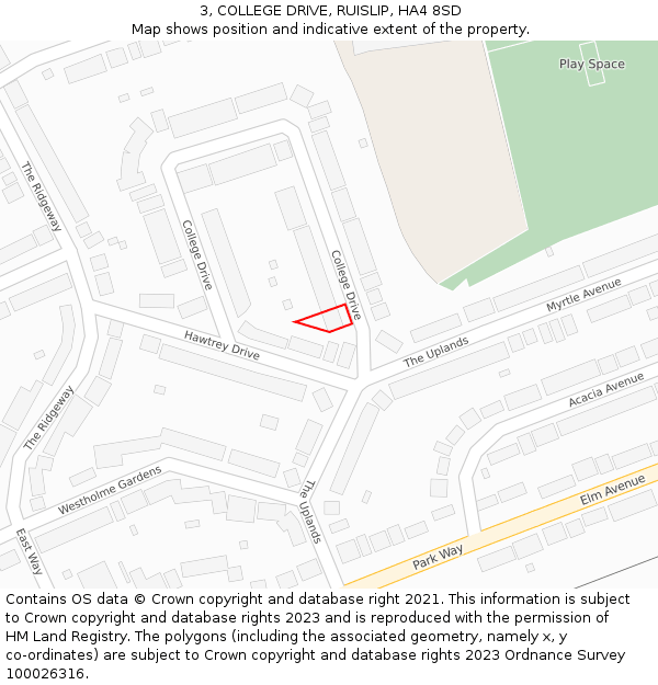 3, COLLEGE DRIVE, RUISLIP, HA4 8SD: Location map and indicative extent of plot