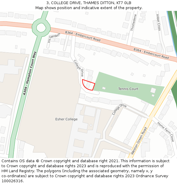 3, COLLEGE DRIVE, THAMES DITTON, KT7 0LB: Location map and indicative extent of plot