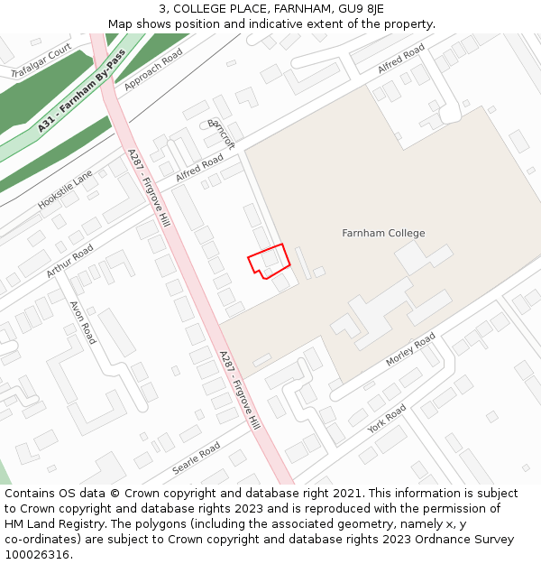 3, COLLEGE PLACE, FARNHAM, GU9 8JE: Location map and indicative extent of plot