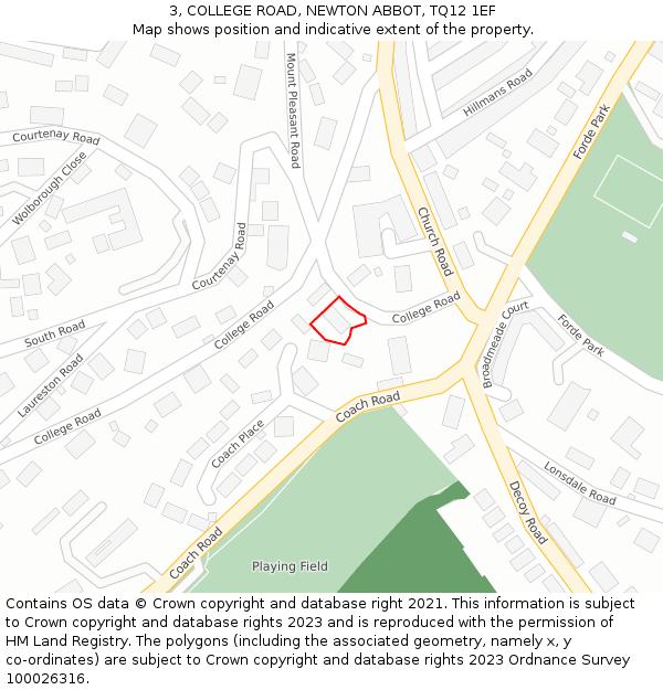 3, COLLEGE ROAD, NEWTON ABBOT, TQ12 1EF: Location map and indicative extent of plot