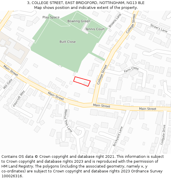 3, COLLEGE STREET, EAST BRIDGFORD, NOTTINGHAM, NG13 8LE: Location map and indicative extent of plot