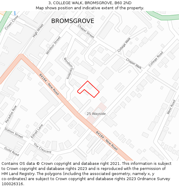 3, COLLEGE WALK, BROMSGROVE, B60 2ND: Location map and indicative extent of plot