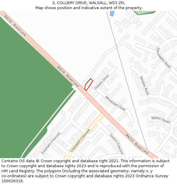3, COLLIERY DRIVE, WALSALL, WS3 2PL: Location map and indicative extent of plot