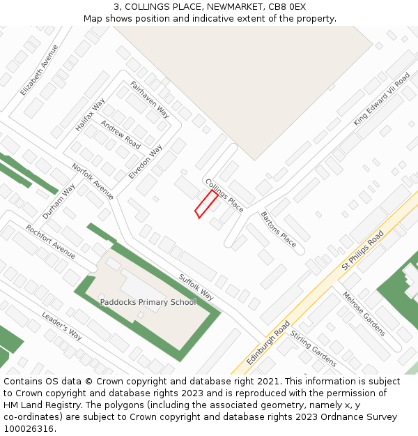 3, COLLINGS PLACE, NEWMARKET, CB8 0EX: Location map and indicative extent of plot