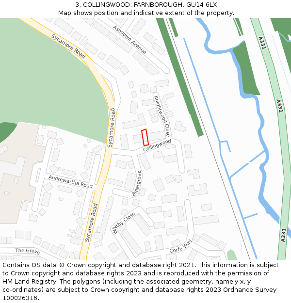 3, COLLINGWOOD, FARNBOROUGH, GU14 6LX: Location map and indicative extent of plot