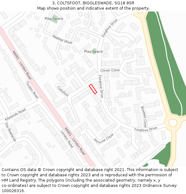 3, COLTSFOOT, BIGGLESWADE, SG18 8SR: Location map and indicative extent of plot