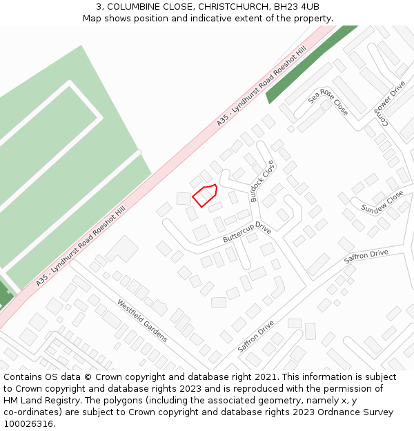 3, COLUMBINE CLOSE, CHRISTCHURCH, BH23 4UB: Location map and indicative extent of plot