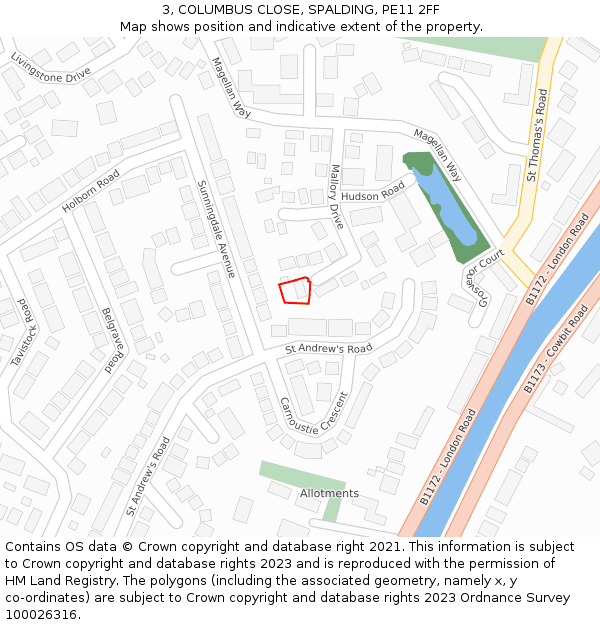 3, COLUMBUS CLOSE, SPALDING, PE11 2FF: Location map and indicative extent of plot