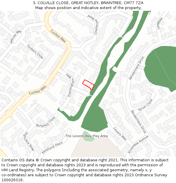 3, COLVILLE CLOSE, GREAT NOTLEY, BRAINTREE, CM77 7ZA: Location map and indicative extent of plot