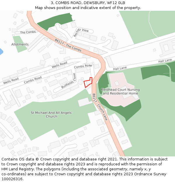 3, COMBS ROAD, DEWSBURY, WF12 0LB: Location map and indicative extent of plot