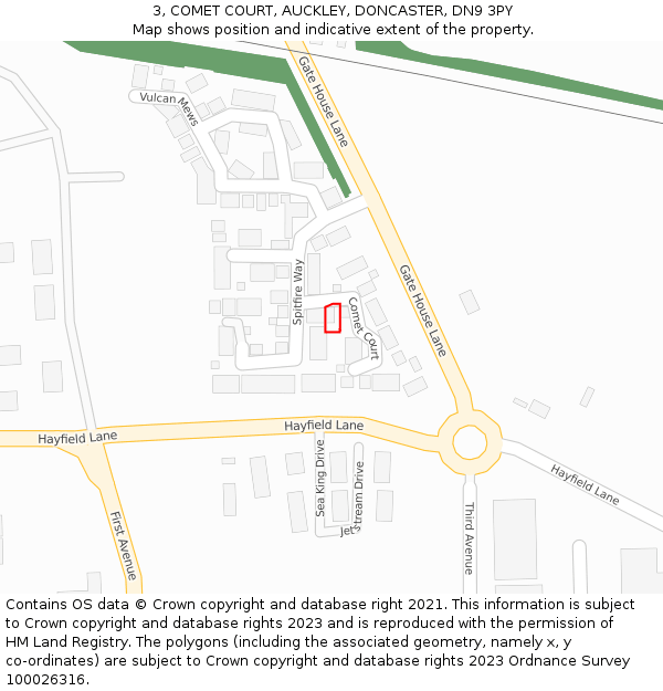 3, COMET COURT, AUCKLEY, DONCASTER, DN9 3PY: Location map and indicative extent of plot