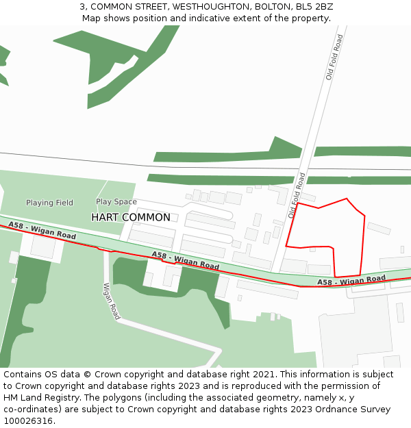 3, COMMON STREET, WESTHOUGHTON, BOLTON, BL5 2BZ: Location map and indicative extent of plot