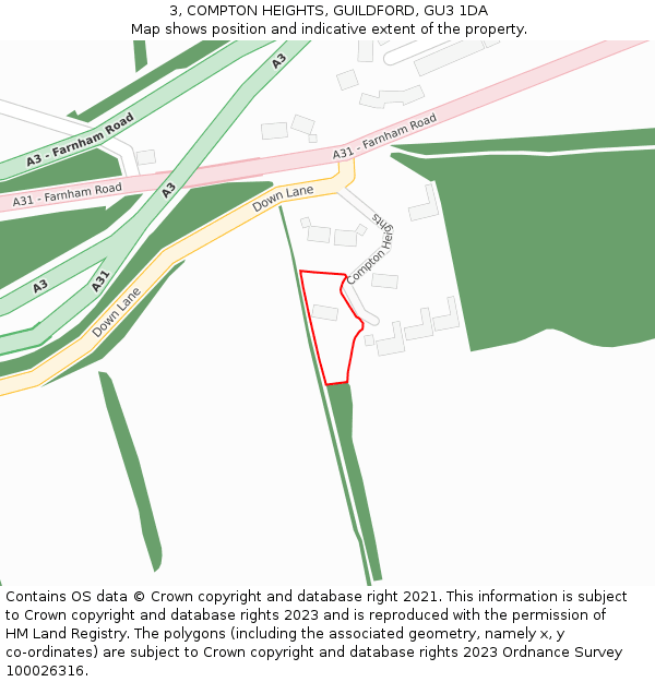 3, COMPTON HEIGHTS, GUILDFORD, GU3 1DA: Location map and indicative extent of plot