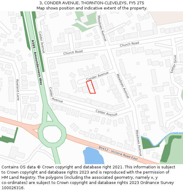 3, CONDER AVENUE, THORNTON-CLEVELEYS, FY5 2TS: Location map and indicative extent of plot