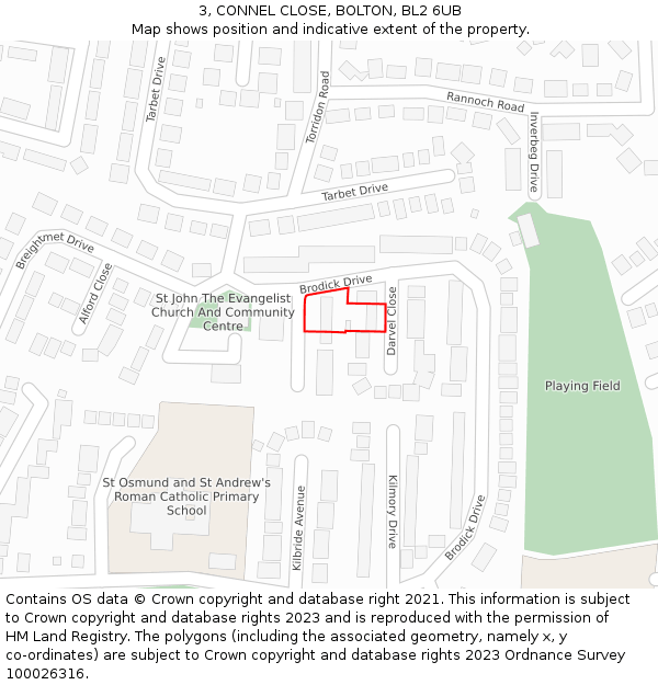 3, CONNEL CLOSE, BOLTON, BL2 6UB: Location map and indicative extent of plot