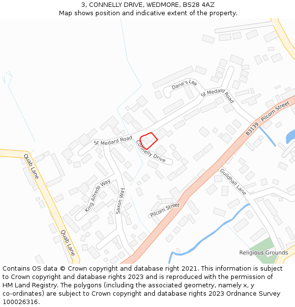 3, CONNELLY DRIVE, WEDMORE, BS28 4AZ: Location map and indicative extent of plot