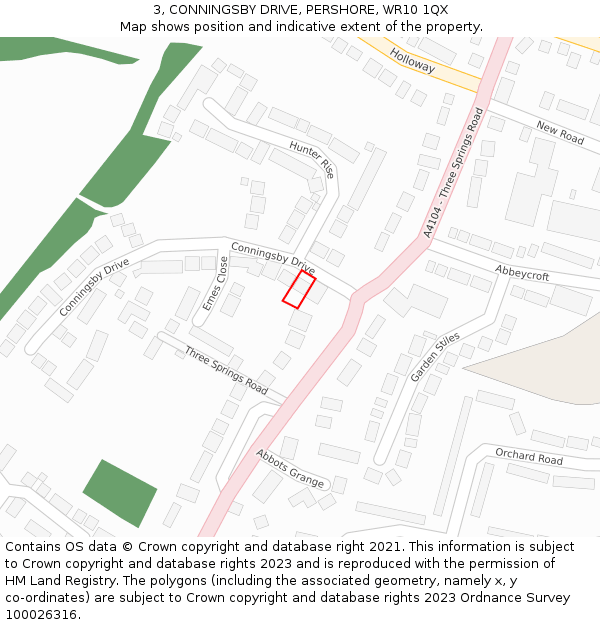 3, CONNINGSBY DRIVE, PERSHORE, WR10 1QX: Location map and indicative extent of plot