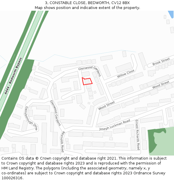 3, CONSTABLE CLOSE, BEDWORTH, CV12 8BX: Location map and indicative extent of plot