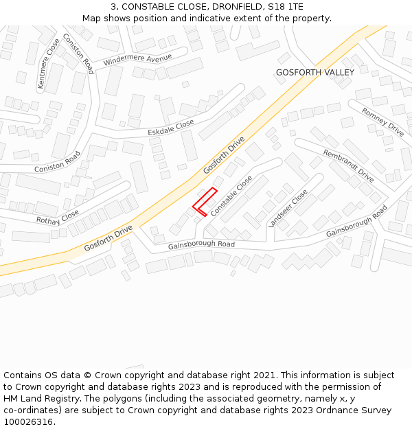 3, CONSTABLE CLOSE, DRONFIELD, S18 1TE: Location map and indicative extent of plot