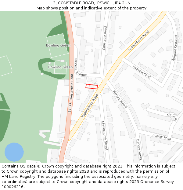 3, CONSTABLE ROAD, IPSWICH, IP4 2UN: Location map and indicative extent of plot