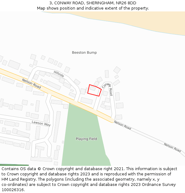 3, CONWAY ROAD, SHERINGHAM, NR26 8DD: Location map and indicative extent of plot