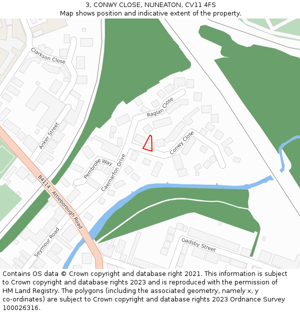 3, CONWY CLOSE, NUNEATON, CV11 4FS: Location map and indicative extent of plot